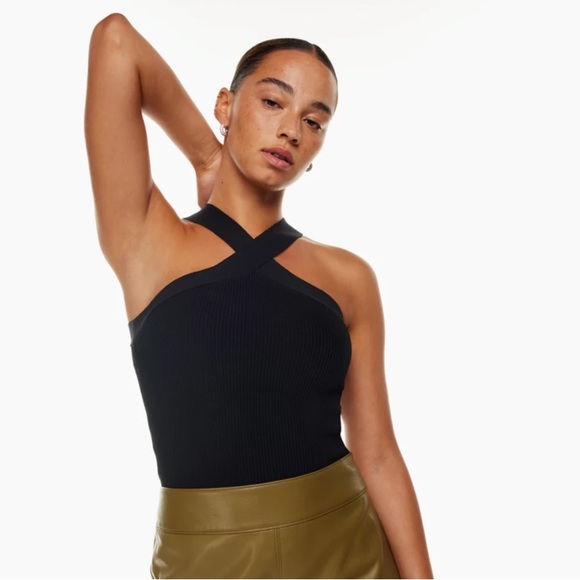 Aritzia Tops - Aritzia Babaton Sculpt Knit Criss Cross Tank Black Waist Length